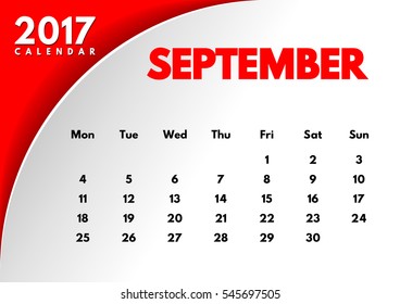 Vector calendar for 2017 year. The month of September. White background.