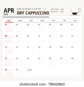 Vector calendar 2018 April