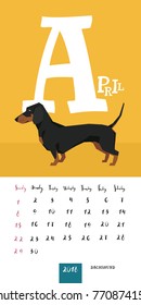 Vector calendar 2018 April Dachshund