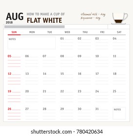 Vector calendar 2018 August