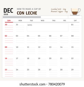 Vector calendar 2018 December (Purchase and get a copy of year 2019 calendar)