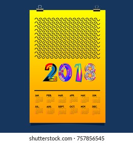 Vector Calendar 2018 Design Template with Colorful Typography