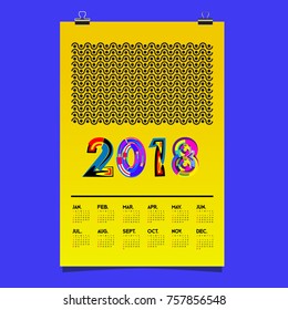 Vector Calendar 2018 Design Template with Colorful Typography