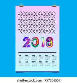 Vector Calendar 2018 Design Template with Colorful Typography
