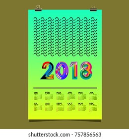 Vector Calendar 2018 Design Template with Colorful Typography