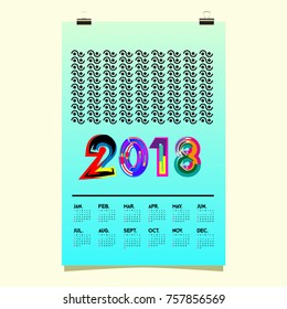 Vector Calendar 2018 Design Template with Colorful Typography
