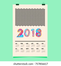 Vector Calendar 2018 Design Template with Colorful Typography