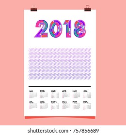 Vector Calendar 2018 Design Template with Colorful Typography