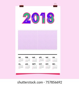Vector Calendar 2018 Design Template with Colorful Typography