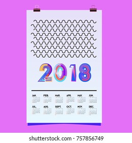 Vector Calendar 2018 Design Template with Colorful Typography
