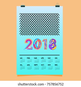 Vector Calendar 2018 Design Template with Colorful Typography