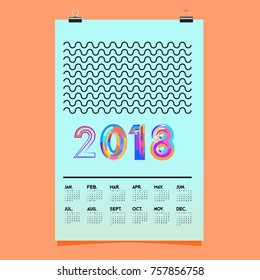 Vector Calendar 2018 Design Template with Colorful Typography