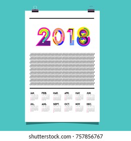 Vector Calendar 2018 Design Template with Colorful Typography