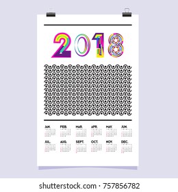 Vector Calendar 2018 Design Template with Colorful Typography