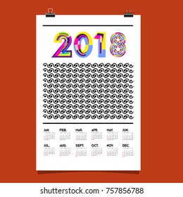 Vector Calendar 2018 Design Template with Colorful Typography