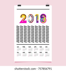 Vector Calendar 2018 Design Template with Colorful Typography