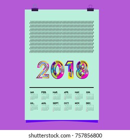 Vector Calendar 2018 Design Template with Colorful Typography