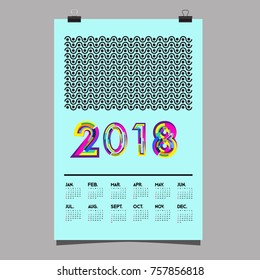 Vector Calendar 2018 Design Template with Colorful Typography