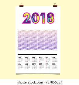 Vector Calendar 2018 Design Template with Colorful Typography