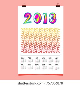 Vector Calendar 2018 Design Template with Colorful Typography