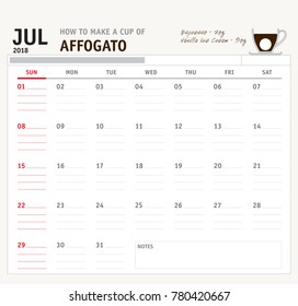 Vector calendar 2018 July