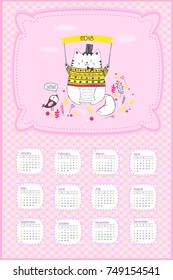 Vector calendar 2018. Week starts from Sunday.