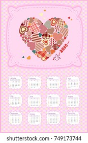 Vector calendar 2018. Week starts from Sunday.