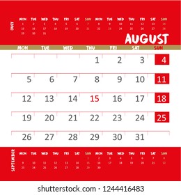 Vector Calendar 2019