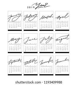 Vector Calendar 2019 Black White Colors Stock Vector (Royalty Free