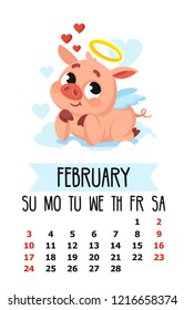 Vector Calendar for 2019 with the Chinese symbol New Year Pig