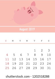 Vector calendar 2019 month card pig concept