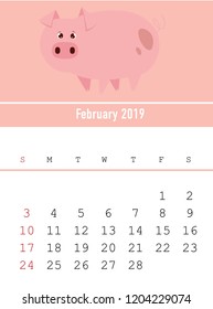 Vector calendar 2019 month card pig concept
