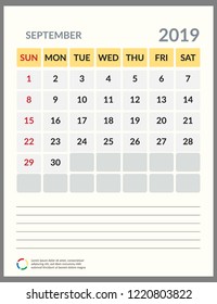 vector Calendar 2019.  Week starts on Sunday. English calendar. Happy  New year