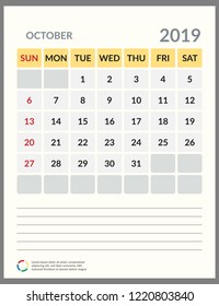 vector Calendar 2019.  Week starts on Sunday. English calendar. Happy  New year