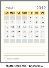 vector Calendar 2019.  Week starts on Sunday. English calendar. Happy  New year