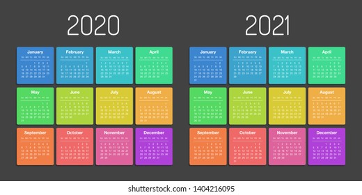 Vector calendar for 2020 and 2021 year. Week start on Sunday