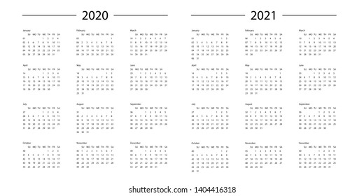 Vector calendar for 2020 and 2021 year. Day planner the scheduler in this minimalist for print on a white background. week start on Sunday