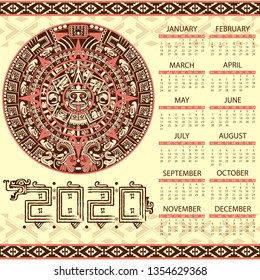 Vector calendar 2020 in Aztec style