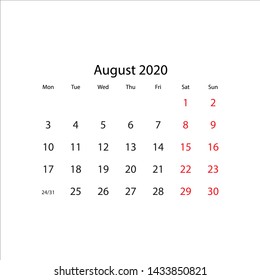 Vector calendar 2020 on white background.