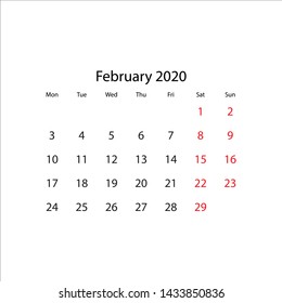 Vector calendar 2020 on white background.