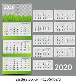 Vector calendar 2020- Planner for three month includes space for photo and text in ECO style