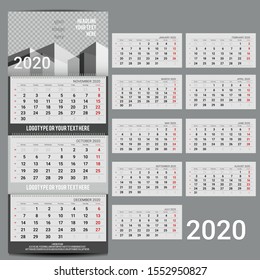 Vector calendar 2020- Planner for three month includes space for yur photo and text