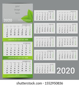 Vector calendar 2020- Planner for three month includes space for yur photo and text