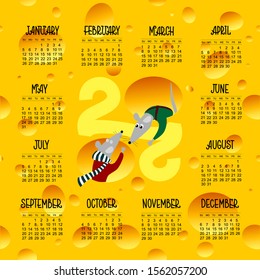 Vector calendar 2020 with a symbol of the year.