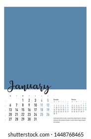 Vector of Calendar 2020 year with 12 month calendar with modern style. Template for place your photo