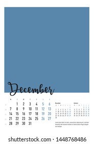 Vector of Calendar 2020 year with 12 month calendar with modern style. Template for place your photo