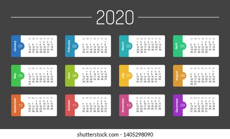 Vector calendar for 2020 year. Day planner the scheduler in this minimalist for print on a white background.