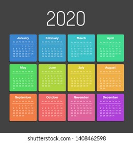 Vector calendar for 2020 year. Day planner calendar 2020 the scheduler in this minimalist for print 