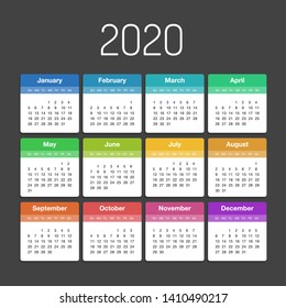 Vector calendar for 2020 year. Day planner the scheduler in this minimalist for print on a white background.