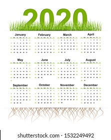 Vector calendar 2020 year. Grass style.